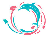 vector illustration of jumping dolphin symbol
