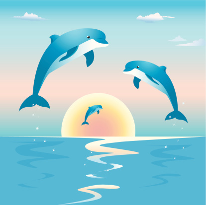 ジャンプイルカの前に海に沈む夕日 イルカのベクターアート素材や画像を多数ご用意 Istock