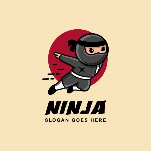 illustrations, cliparts, dessins animés et icônes de logo de dessin animé de mascotte de ninja de saut - ninja