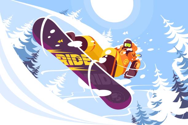 ilustrações de stock, clip art, desenhos animados e ícones de jumping snowboarder in trendy suit - snowboard
