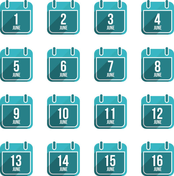 June vector flat calendar icons. Days Of Year Set 17 June vector flat calendar icons.  12 17 months stock illustrations