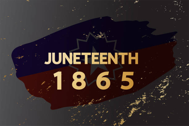 Juneteenth 1865 poster, banner, concept. American holiday Freedom Day concept. Gold lettering on dark background with Juneteenth`s flag juneteenth 1865 stock illustrations