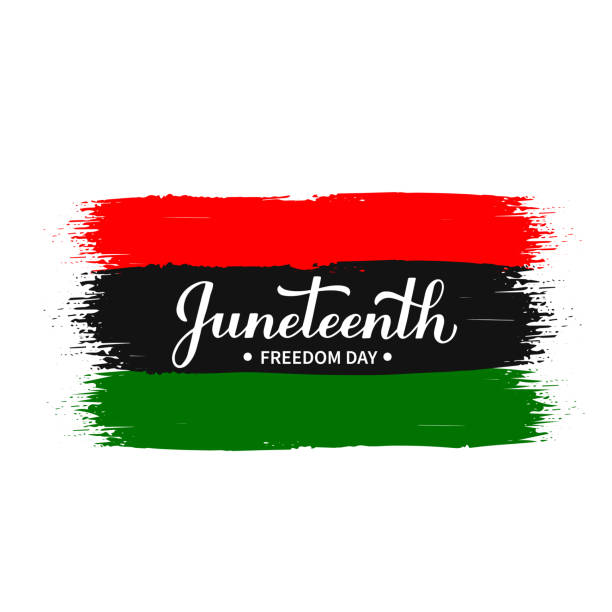 Juneteenth calligraphy hand lettering on brush stroke flag. African American holiday on June 19. Vector template for banner, typography poster, greeting card, postcard, etc Juneteenth calligraphy hand lettering on brush stroke flag. African American holiday on June 19. Vector template for banner, typography poster, greeting card, postcard, etc. juneteenth stock illustrations