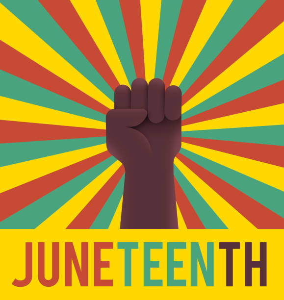 Juneteenth Holiday Raised Fist A person holding up a fist to commemorate Juneteeth holiday for the abolition of slavery. juneteenth stock illustrations
