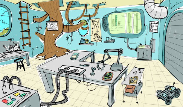 Jungle laboratory interior vector art illustration