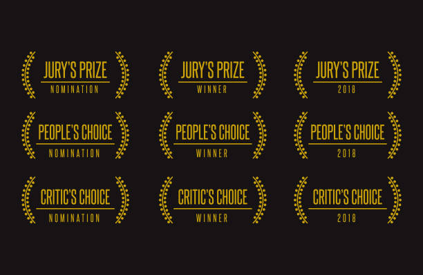 adaylığı kazanan siyah altın vektör icon set jüri insanlar eleştirmeni seçim en iyi film film festivali ödülleri - cannes stock illustrations