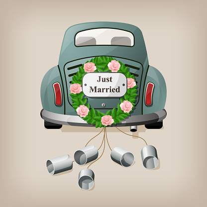 Just married on car.