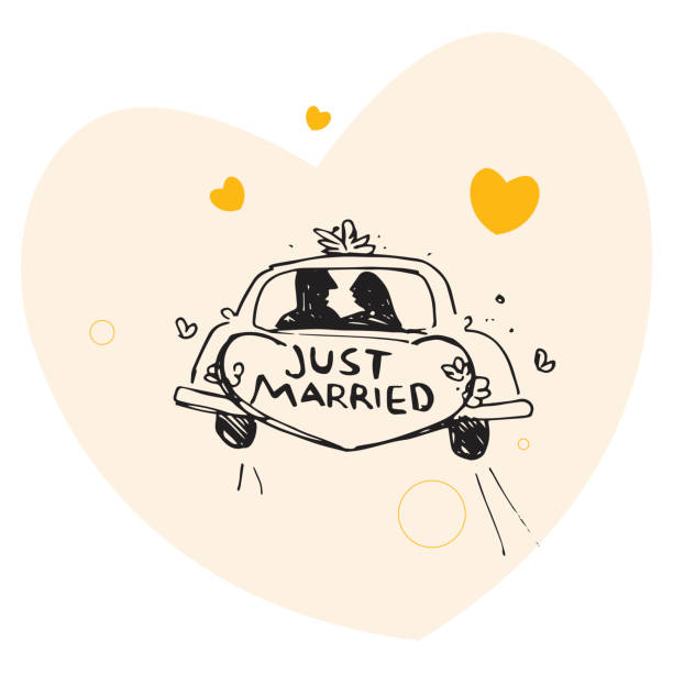 Just Married A wedding is a ceremony where two people are united in marriage. Wedding traditions and customs vary greatly between cultures, ethnic groups, religions, countries and social classes. newlywed stock illustrations