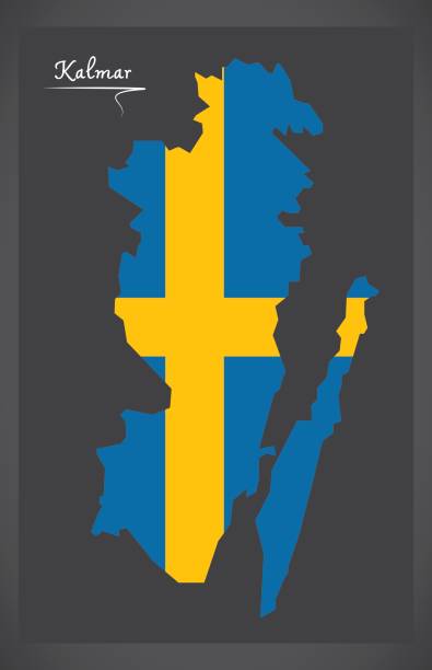 bildbanksillustrationer, clip art samt tecknat material och ikoner med kalmar karta över sverige med svensk flagga illustration - kalmar