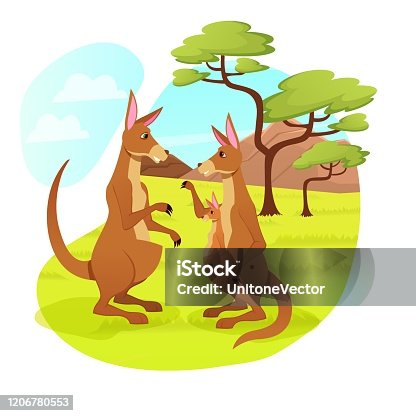 istock Kangaroo Family of Father, Mother and Little Baby 1206780553