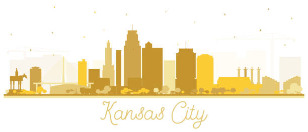 Kansas City Missouri Skyline Silhouette with Golden Buildings Isolated on White. Kansas City Missouri Skyline Silhouette with Golden Buildings Isolated on White. Vector Illustration. Business Travel and Tourism Concept with Modern Architecture. Kansas City Cityscape with Landmarks. kansas city missouri stock illustrations