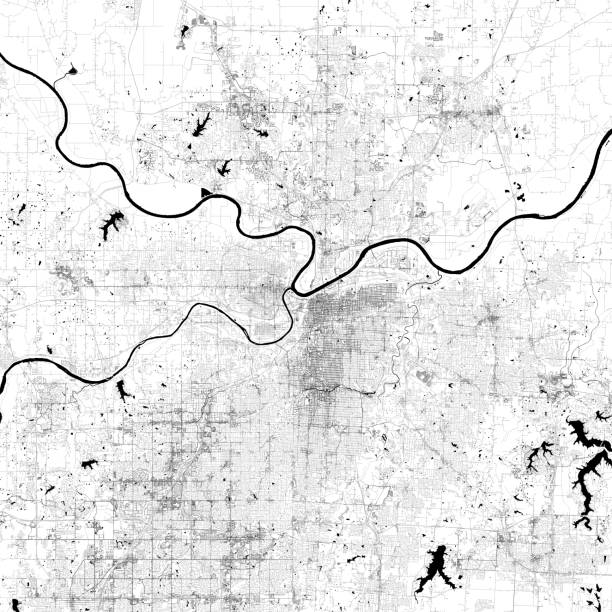 Kansas City, Missouri USA Vector Map Topographic / Road map of Kansas City, Missouri, USA. Original map data is open data via © OpenStreetMap contributors. All maps are layered and easy to edit. Roads have editable stroke. overland park stock illustrations