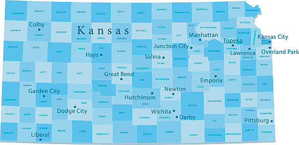 Kansas Vector Map Regions Isolated Detailed vector map of Kansas with administrative divisions. File was created on February 20, 2013. The colors in the .eps-file are ready for print (CMYK). Included files: EPS (v8) and Hi-Res JPG (5600 × 3068 px). overland park stock illustrations