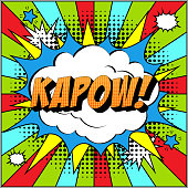 istock Kapow Comic Text on Explosion Speech Bubble in Pop Art Style. 1209755674