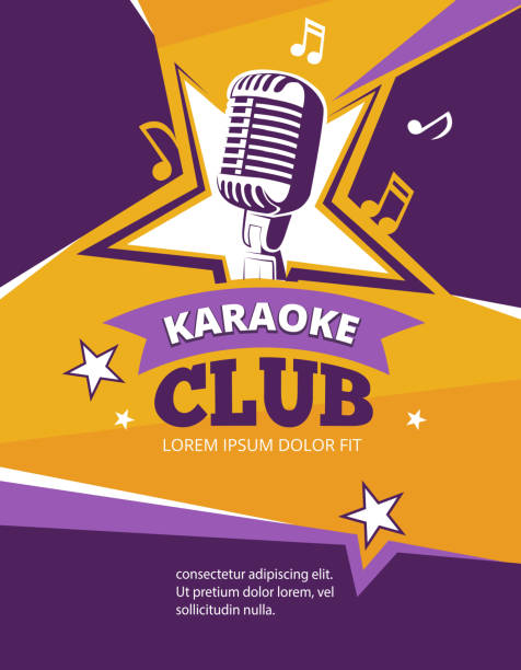 stockillustraties, clipart, cartoons en iconen met karaoke party vector poster - karaoke
