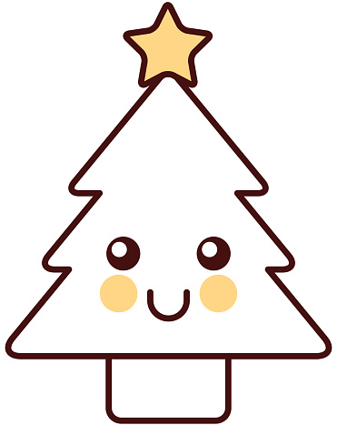 ✓ Imagen de dibujos animados de la decoración de los pino de árbol de  Navidad del kawaii Fotografía de Stock