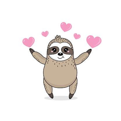 Kawaii Sloth Holding Heart For Valentines Day Card Stock Illustration ...