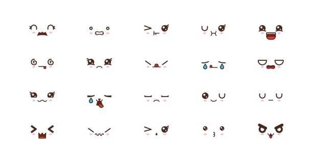 illustrazioni stock, clip art, cartoni animati e icone di tendenza di kawaii sorride emoticon. emoji giapponese - kawaii