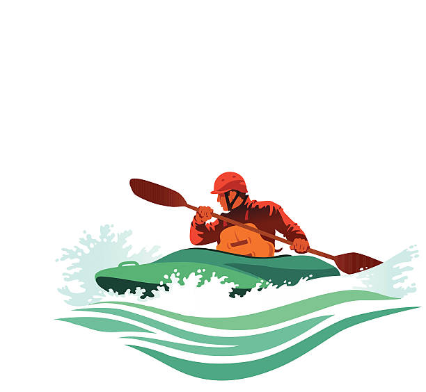 bildbanksillustrationer, clip art samt tecknat material och ikoner med kayaker battles treacherous white water - woman kayaking