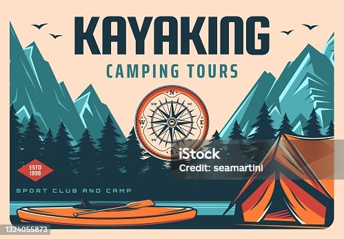 istock Kayaking sport club camping and hiking tour banner 1324055873