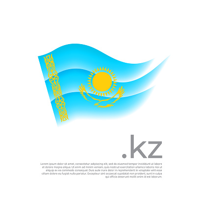 Kazakhstan flag. Vector stylized design national poster on a white background. Kazakh flag painted with abstract brush strokes, kz domain, place for text. State patriotic banner of kazakhstan, cover