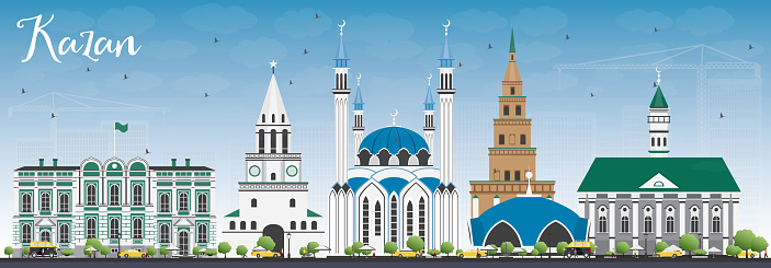 Kazan Skyline with Gray Buildings and Blue Sky.