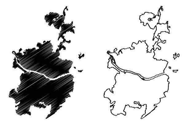 ilustrações de stock, clip art, desenhos animados e ícones de kemerovo city (russian federation, russia) map vector illustration, scribble sketch city of kemerovo map - kemerovo