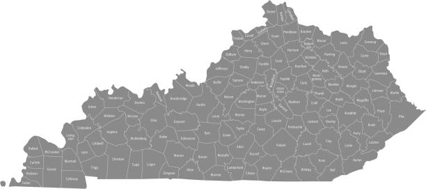 Kentucky county map vector outline illustration in gray background The map is accurately prepared by a GIS and remote sensing specialist. Every county has a separate boundary that can be edited. virginia us state stock illustrations