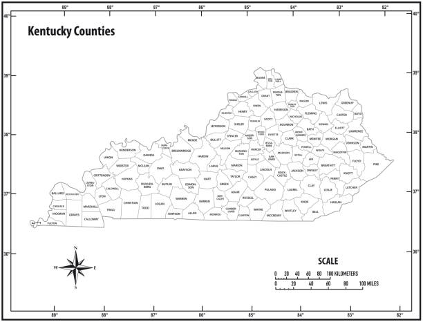 Kentucky state outline administrative and political vector map in black and white Kentucky state outline administrative and political vector map in black and white kentucky stock illustrations
