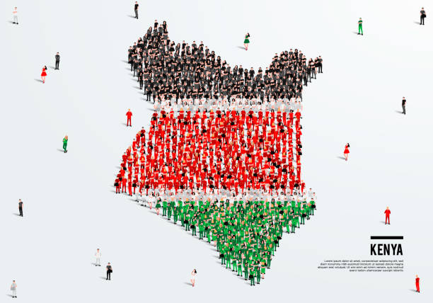 Kenya Map and Flag. A large group of people in the Kenyan flag color form to create the map. Vector Illustration. vector art illustration