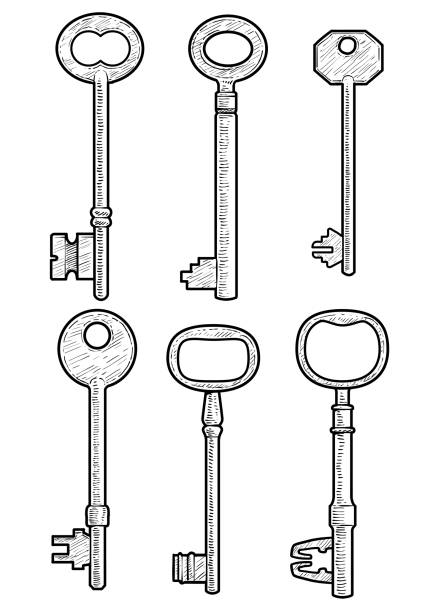 Line Drawing Key : Royalty free drawing of vintage skeleton key clip art