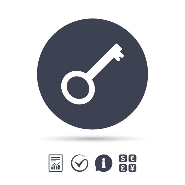 Key sign icon. Unlock tool symbol. Report document, information and...