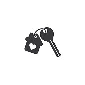 istock Keychain with key ring and a pendant house with heart locket. 1142207145