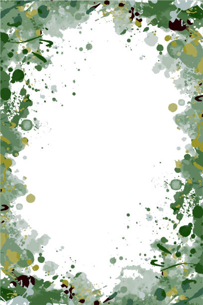 Khaki green vector splattered frame Khaki green isolated vector grunge splattered frame for flyers, posters, invitations military borders stock illustrations