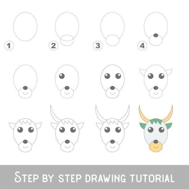 Kid game to develop drawing skill with easy gaming level for preschool kids, drawing educational tutorial for Cow Face Kid game to develop drawing skill with easy gaming level for preschool kids, drawing educational tutorial for Cow Face yack stock illustrations