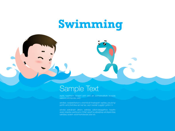 stockillustraties, clipart, cartoons en iconen met kid zwemmen - swimming baby