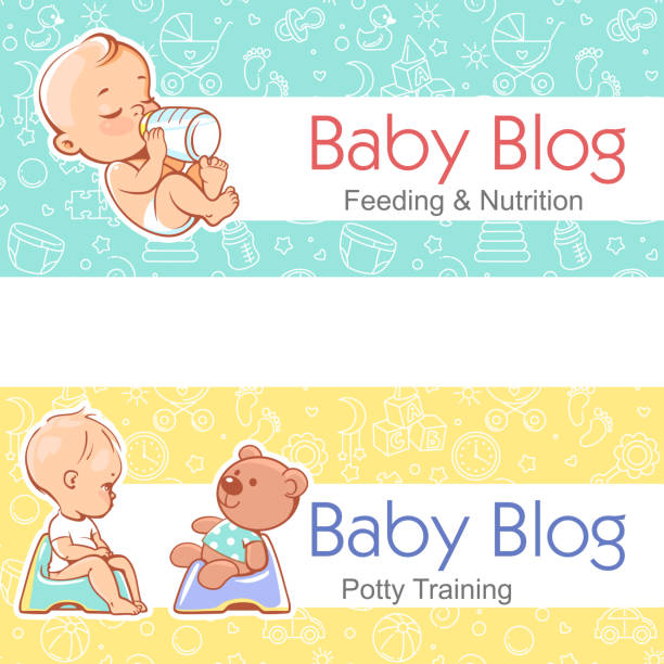 sütü olan çocuk, formül. küçük bebek tuvalete oturur. - baby formula stock illustrations