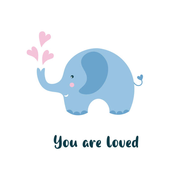 Kids Cartoon Illustration Of A Cute Baby Elephant. Valentine's Day. Baby Shower.