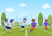 Kids children playing american football match. Vector illustration cartoon design