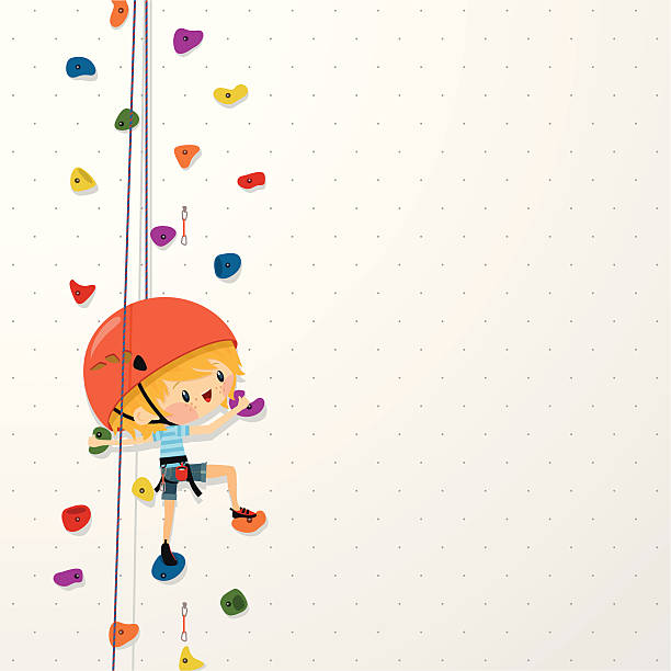 kids climb up sport boy climbing wall illustration vector vector art illustration
