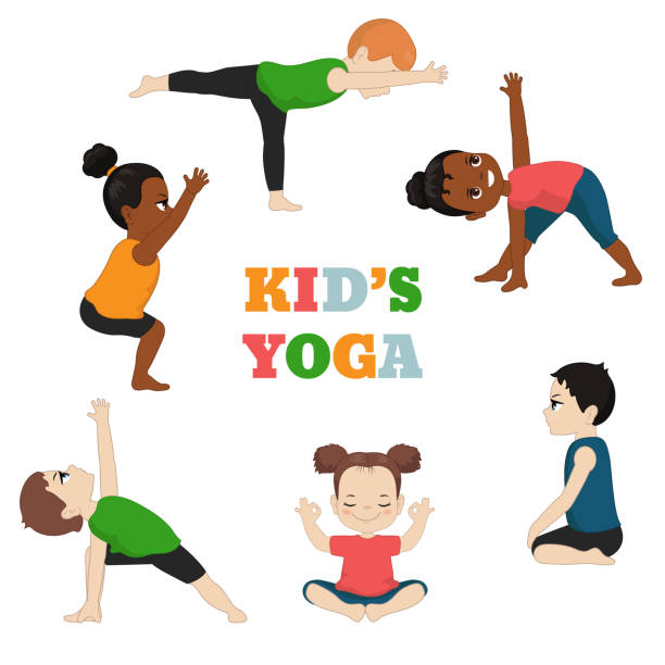 ilustrações de stock, clip art, desenhos animados e ícones de kids doing yoga. - yoga crianças