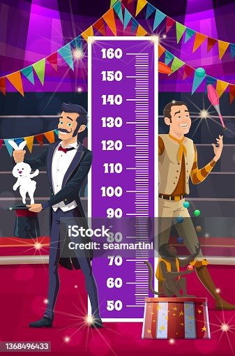 istock Kids height chart, circus characters, growth meter 1368496433