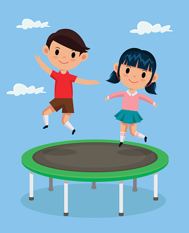 Kids Jumping On Trampoline Vector Flat Cartoon Illustration Stock ...