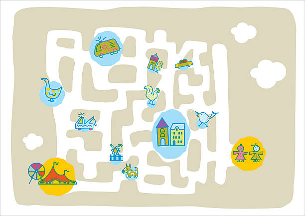 illustrazioni stock, clip art, cartoni animati e icone di tendenza di labirinto placemat bambini - tovaglietta