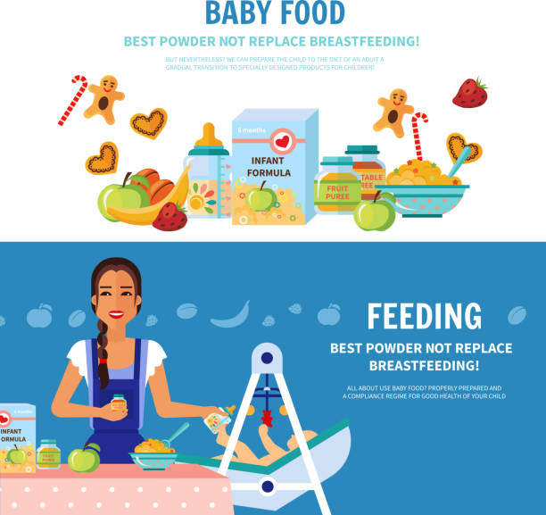 ilustraciones, imágenes clip art, dibujos animados e iconos de stock de estandartes de nutrición de los niños - baby formula