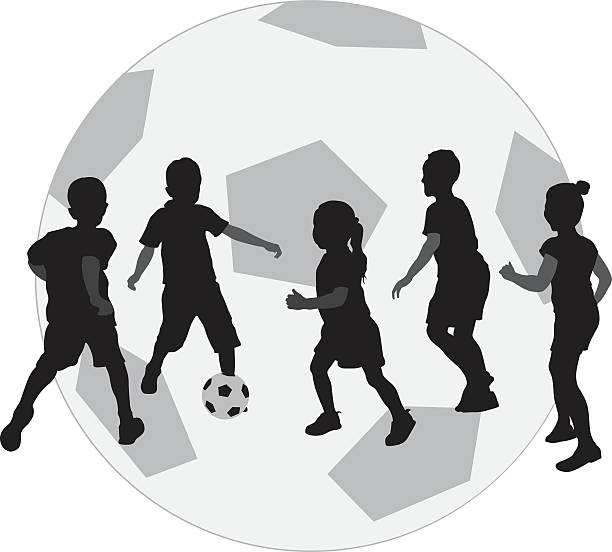 stockillustraties, clipart, cartoons en iconen met kids playing football icon - voetbal meisje