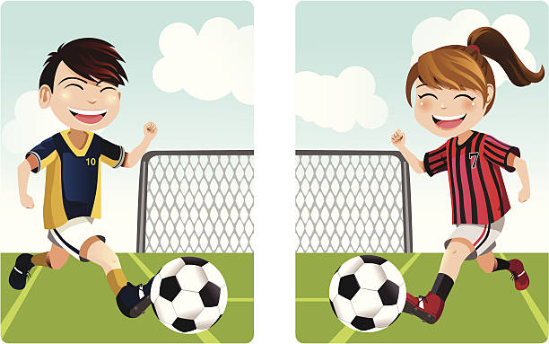 stockillustraties, clipart, cartoons en iconen met kids playing soccer - voetbal meisje