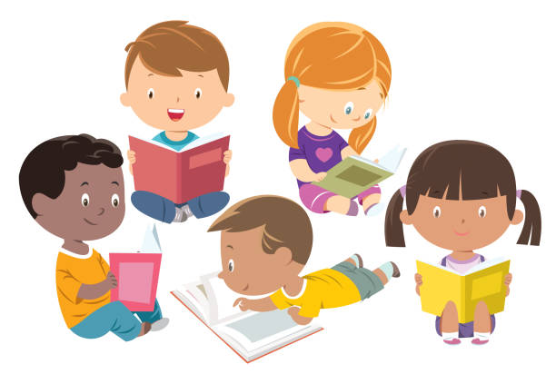 ilustrações de stock, clip art, desenhos animados e ícones de kids reading, group of friends - child reading
