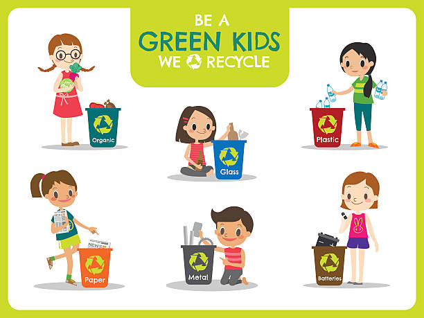 kids segregating trash recycling concept illustration vector art illustration