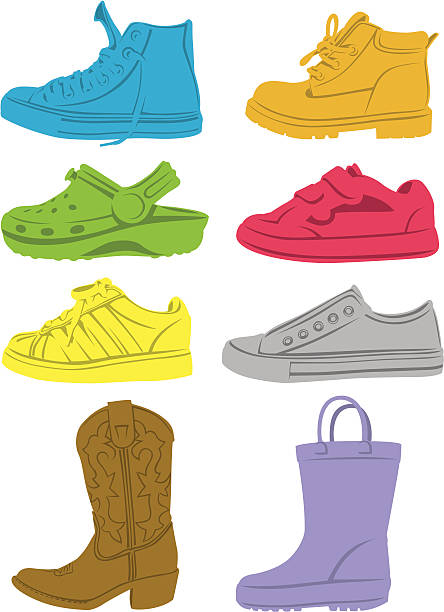 Kid's Shoes A collection of kid's shoes. crocodile stock illustrations